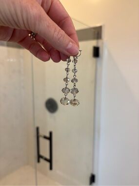 Express Silver Clear Faceted Crystal Drop Earrings and matching necklace